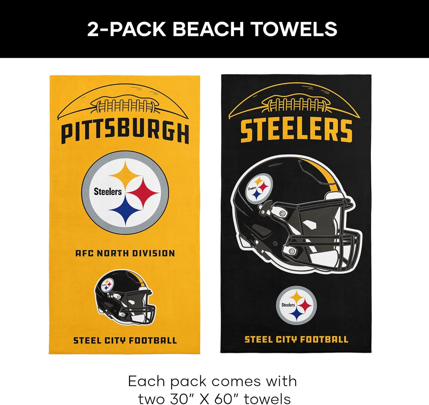 NORTHWEST Pittsburgh Steelers NFL Gamebreaker Beach Towel 2 Pack 30 x 60 Inches - Image 6
