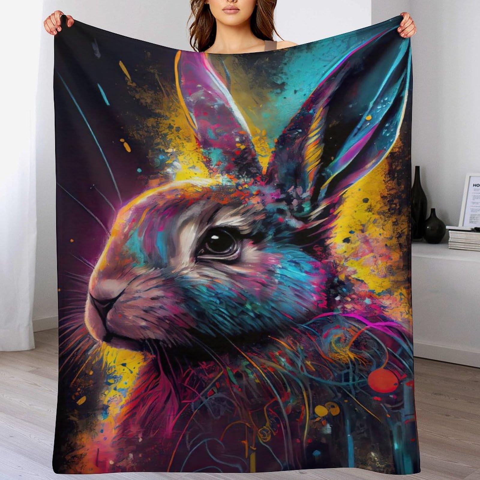 Couverture lapin cadeau idéal grand plaid flannel pour enfant et adulte 180x200