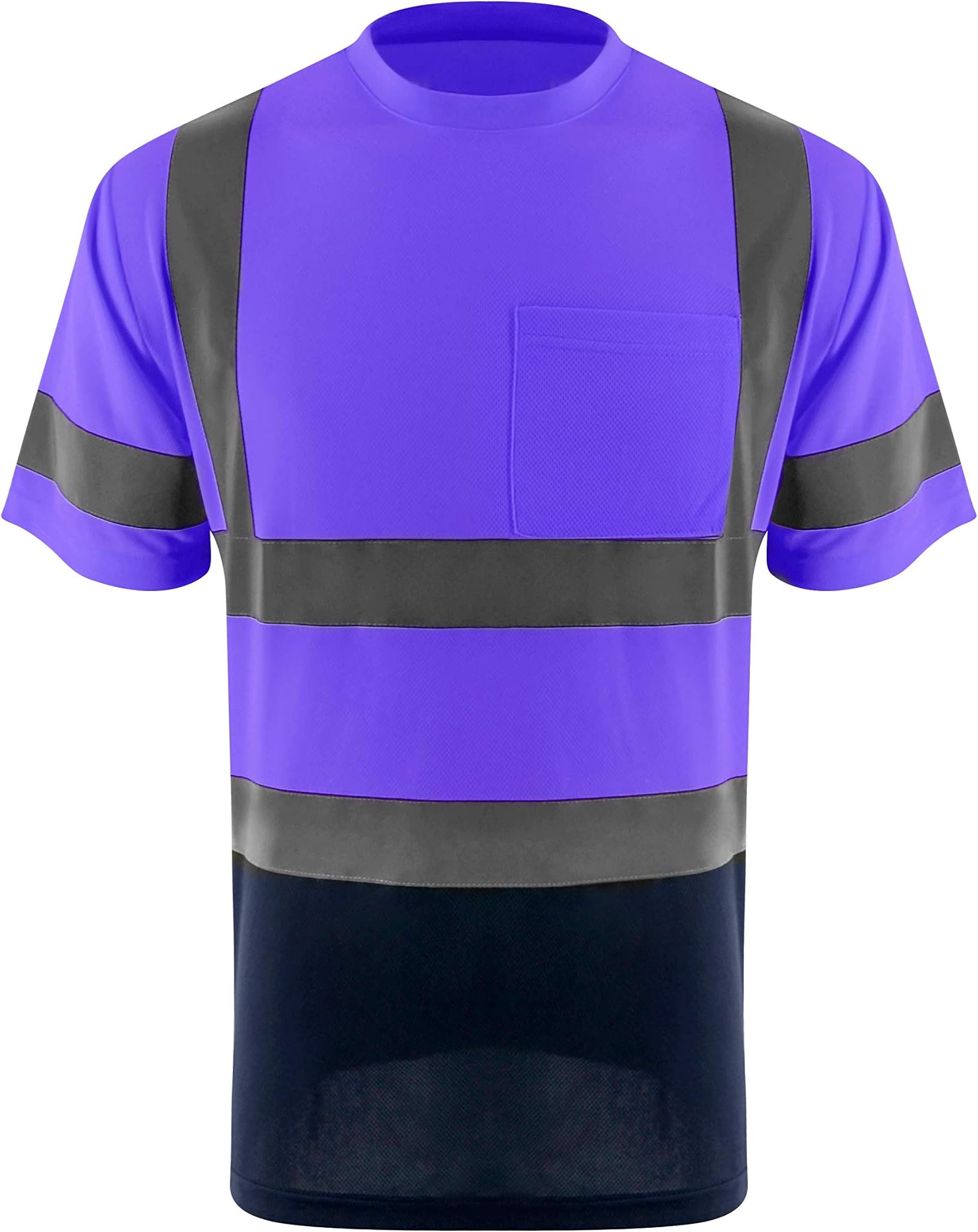 ZUJA Safety High Visibility Standard Short Sleeve Breathable Mens Construction T-Shirts Bright Reflective Protective Workwear