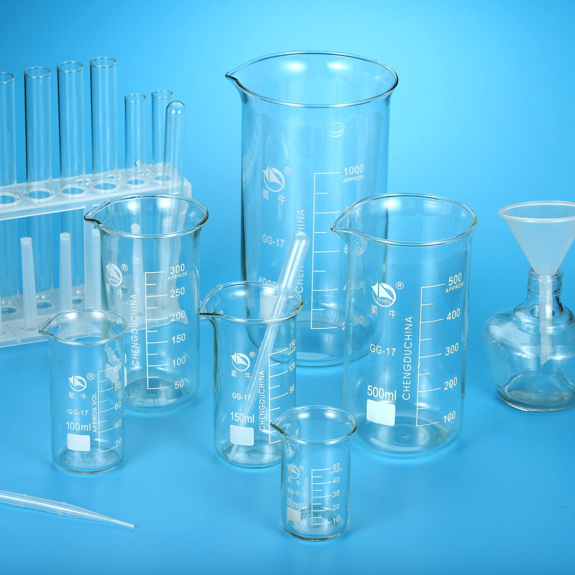PATIKIL 500ml Alto Forma Vidrio Cubilete, 2 Paquete 3.3 Borosilicato Vidrio Graduado Impreso Escala Medición Tazas con Caño para Cocina Laboratorio Líquidos