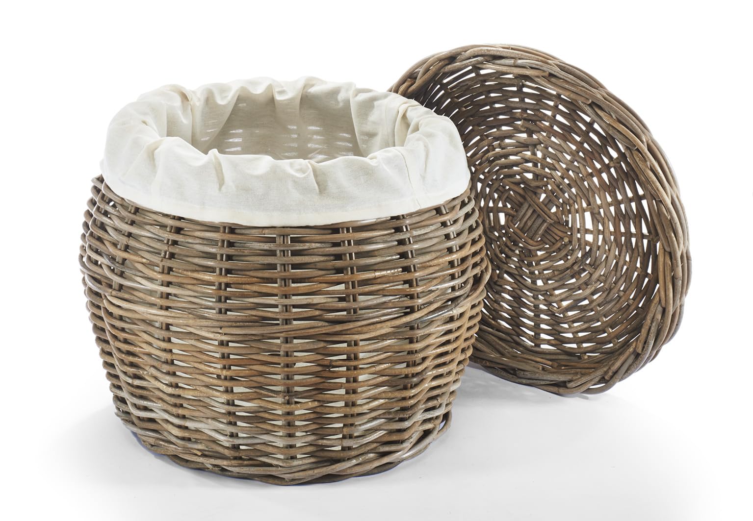 Kobolo Wäschebehälter Aufbewahrungskorb aus Rattan kubu grey mit Stoffeinsatz und Deckel