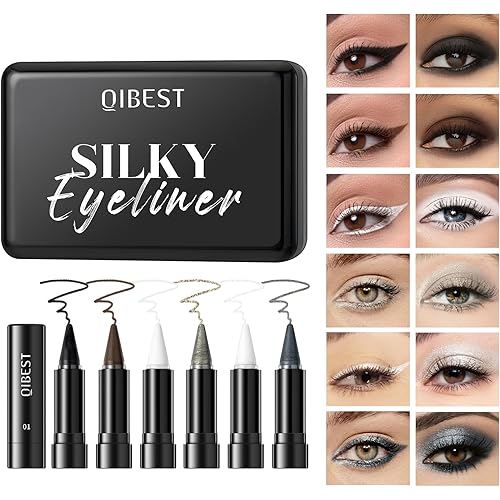 6-Color Eyeliner Pencil Set – Jet Black, Cocoa Brown, Pure White, Champagne Gold, Metallic Silver, Galaxy Blue – Smudge-Proof, Long Lasting Makeup for Halloween, Cosplay, Festival & Party Looks