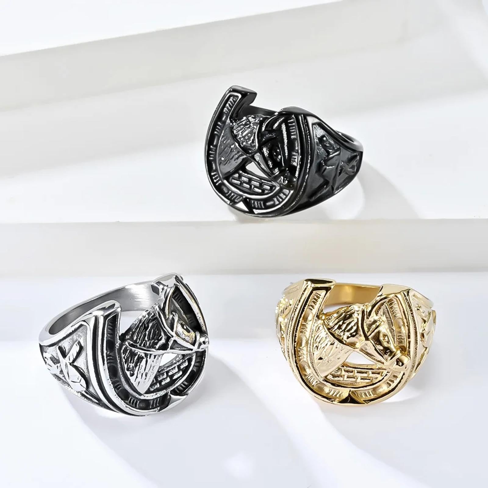 Ring Ringe Damen Bijouterie Herren Schmuckversorgung Retro-Ring Mit Pferdekopf Im Europäischen Und Amerikanischen Stil, Hufeisenring, Personalisierter Pferderennen-Hobbyschmuck