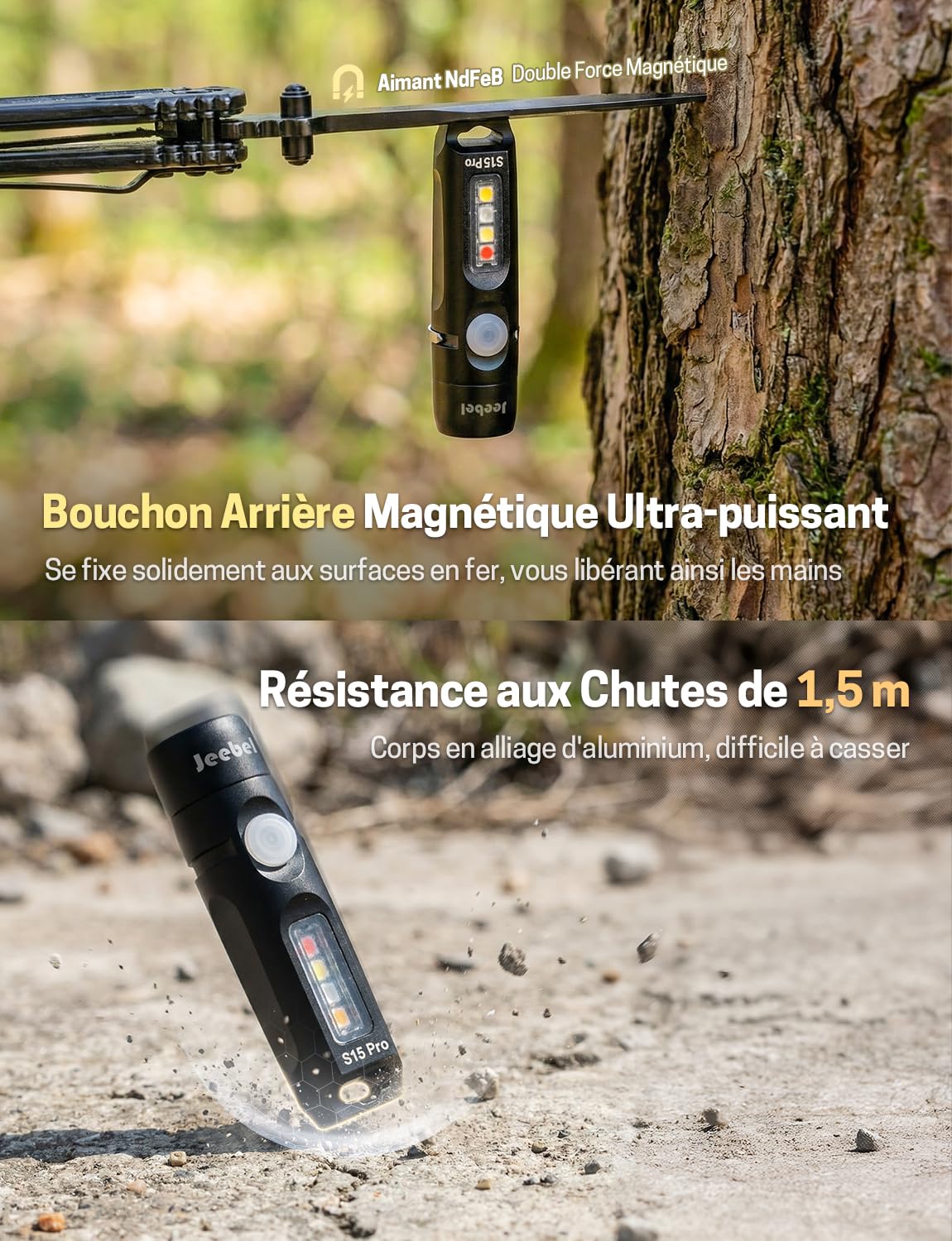 Jeebel Mini Lampe Torche LED, Lampe de Poche de 750 Lumens Rechargeable USB-C Petite Torche avec Lumière Latérale UV/Blanc/Jaune/Rouge, EDC Magnétique IP66, Urgence Cyclisme Camping Cadeau-Créatif
