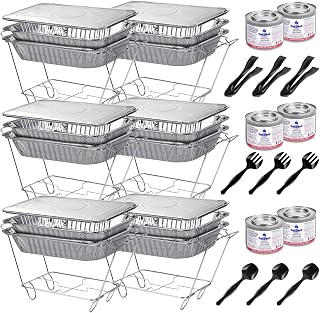 Foldable Chafing Dishes Disposable Buffet Set - Set of 6/36pc Half-Sized (9x13) Catering Chafers and Buffet Warmers, Party Dish Warmer, Buffet Server, Catering Supplies for Party - Includes Fuel Cans