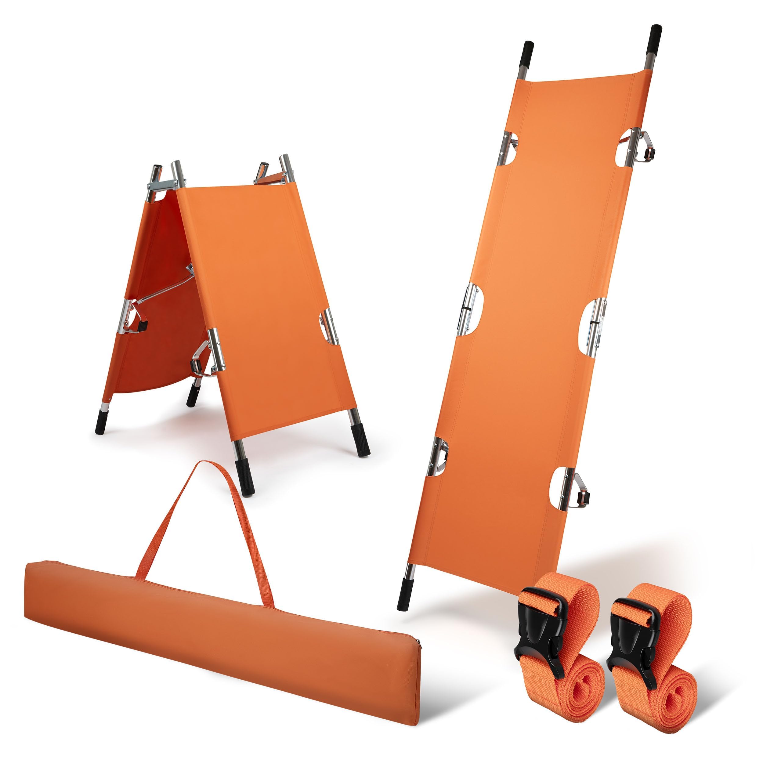 Pulox KTG-100 Krankentrage klappbar aus Aluminium für Notfälle | Professionelle Erste-Hilfe-Trage für Patiententransport, stabil, mobil und platzsparend zusammenklappbar