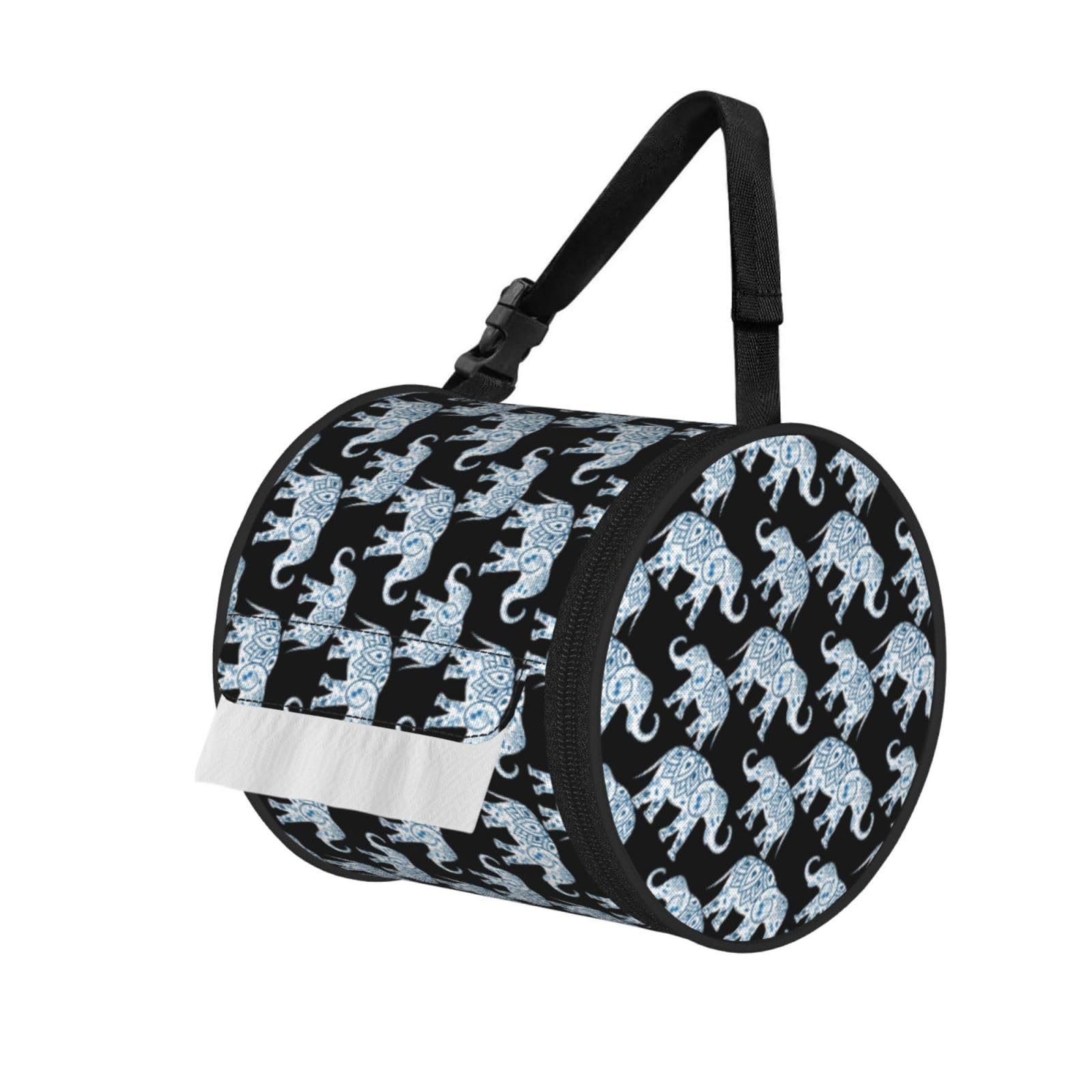 Elephant Print Cylinder Tissue Holder Bag With Strap, Portable Roll Dispenser Case For Car Rv Camping