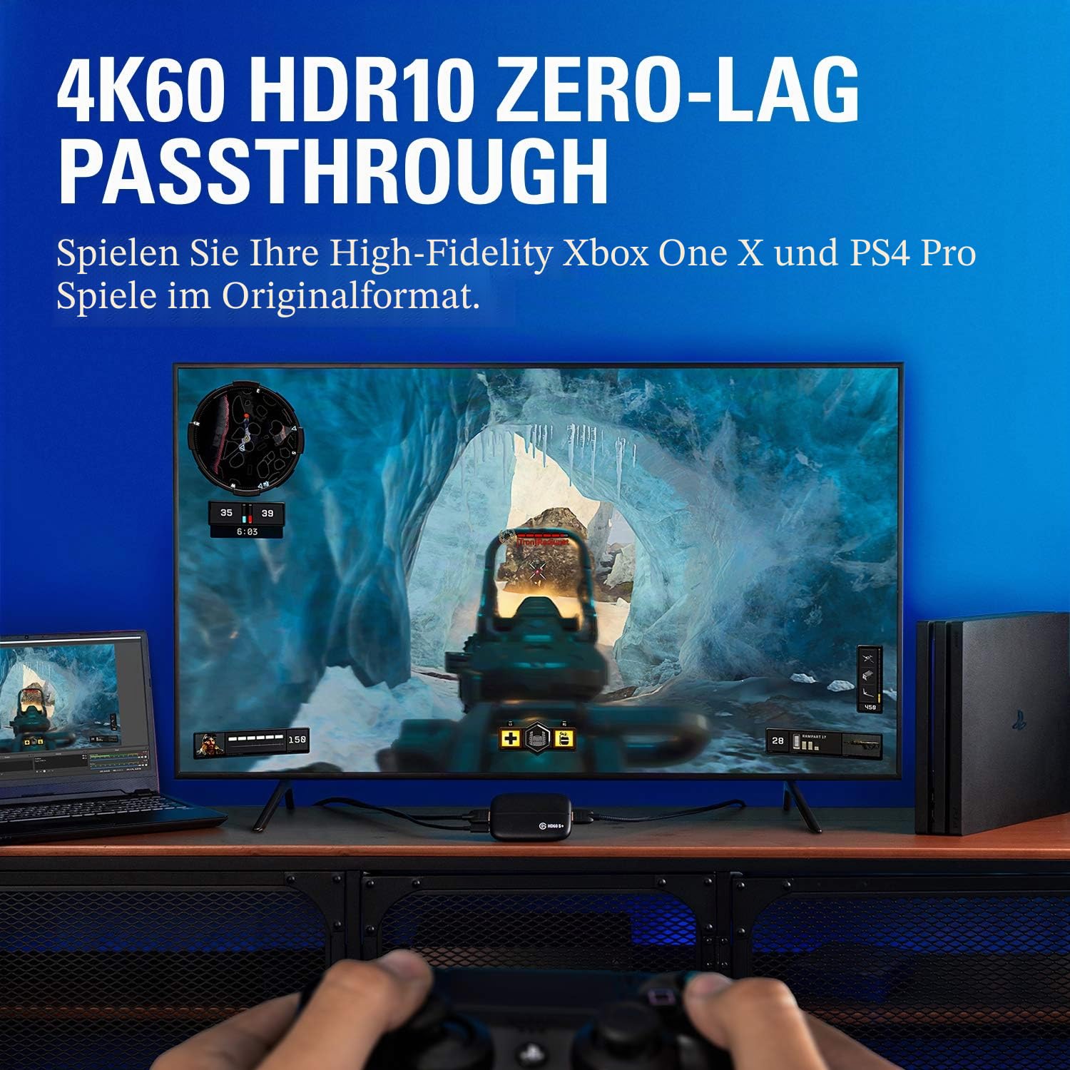 Elgato HD60 S +, externe Aufnahmekarte, streamen & aufzeichnen in 1080p60 HDR10 oder 4K60 mit Ultra-Low-Latency auf PS5, PS4/Pro, Xbox Series X/S, Xbox One X/S, in OBS & mehr, für PC/Mac, Schwarz