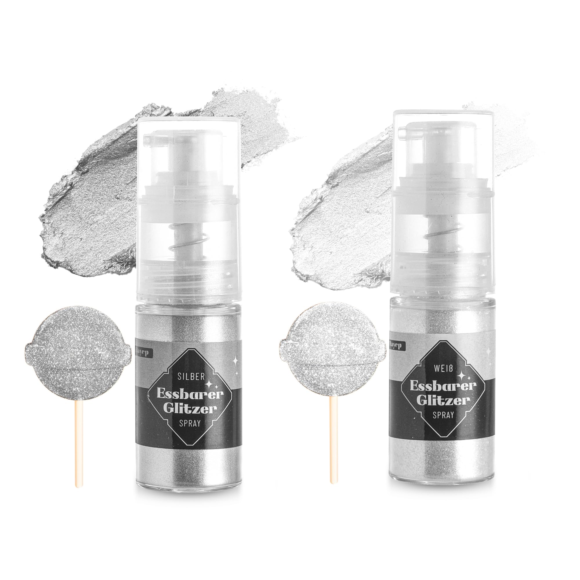 Essbarer Glitzer Spray Weiße und Silber Goldpuder Essbar Glitzerpulver für Backen Lebensmittel Glitzer für Getränke, Erdbeeren, Cupcakes, Osterkuchen, Fondant, Cocktails, Schokolade 5g x 2 Farben
