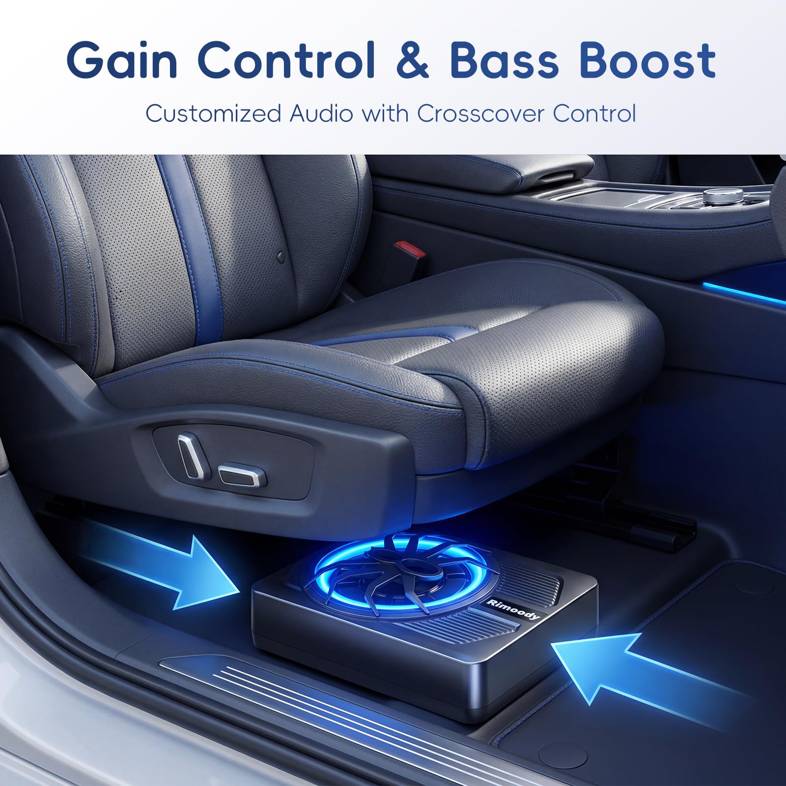 Rimoody Subwoofer Coche, Subwoofer Activo de Perfil Delgado 10 Pulgadas para Coche - 1000W Potencia Máx, 120W RMS, Bass Boost, frecuencia 50Hz-150Hz, Kit Instalación Bajo Asiento