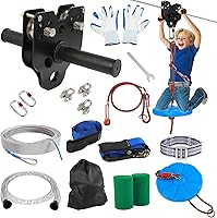 FAHKNS 80FT Backyard Zipline Kit for Kids & Adults: 400lbs Capacity, Removable Trolley, Safety Harness, Easy Ratchet Install