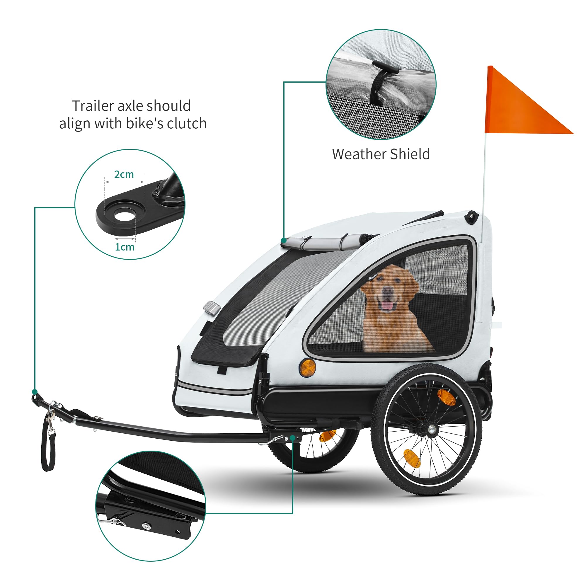 YITAHOME Remolque para Perros 2 en 1 con Rueda Delantera giratoria de 360 ° y Desmontable, Carrito de bebé de Lona Oxford 600D, Remolque para Perros, para Bicicleta, máx. 40 kg, reflectores y Correa