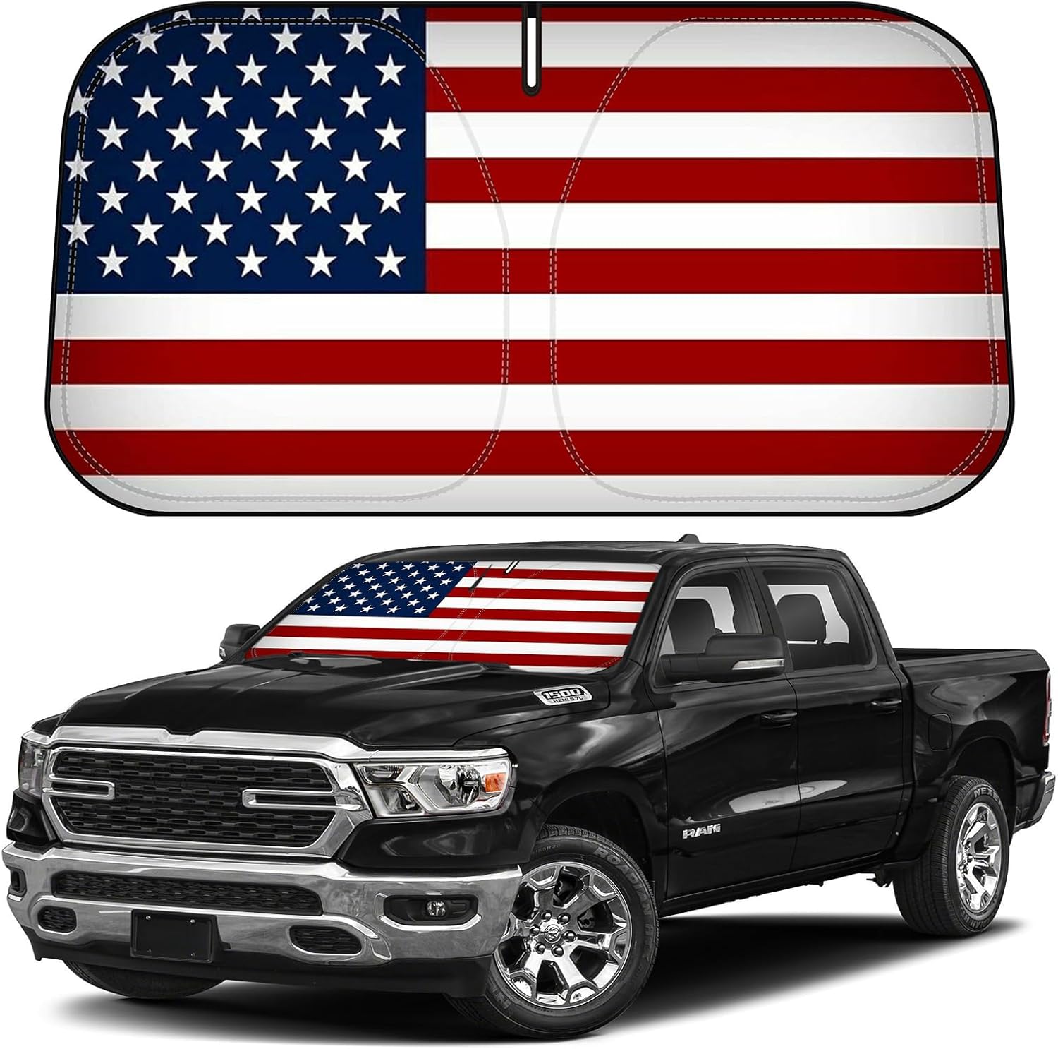 D-Lumina for 2019-2025 Dodge Ram 1500 Windshield Sun Shade American Flag, Front Window Sunshade Sun Visor Protector Block UV Rays Heat Fit Ram 1500 CrewCab, MegaCab Pickup, 2Dr RegularCab, 4Dr QuadCab