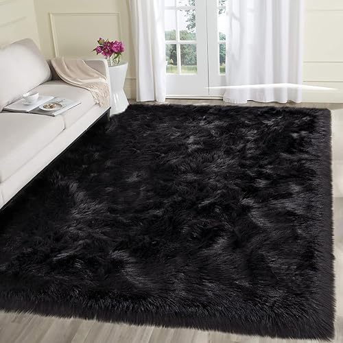 Miniatura 61 de SERISSA Alfombra suave y esponjosa de piel de oveja sintética, color beige, alfombra lanuda para el suelo del dormitorio, alfombra mullida