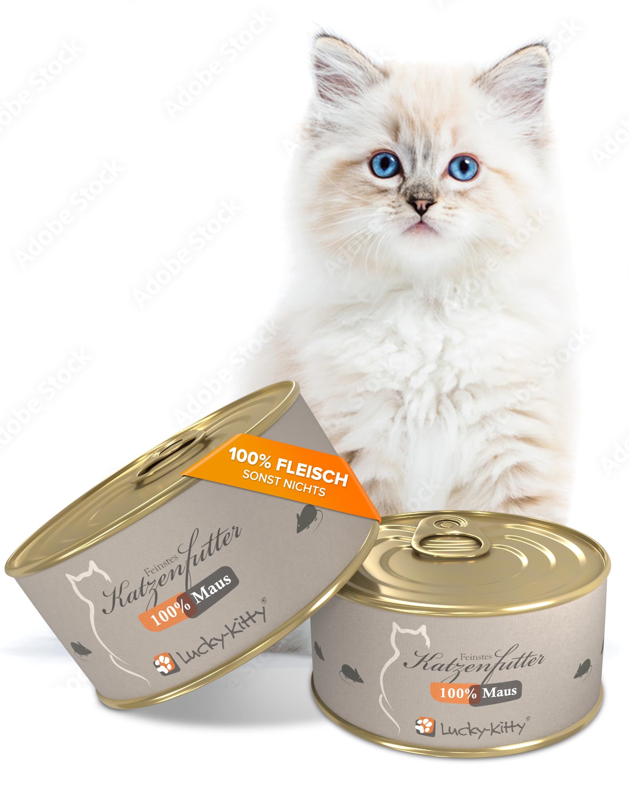 Lucky-Kitty Katzenfutter Nass 100% Maus, Beutenah, Made in Germany, 12x100g | Ohne Getreide & Zucker, Für Katzen & Kitten, Ohne Zusätze, Keine Bindemittel oder Aromastoffe