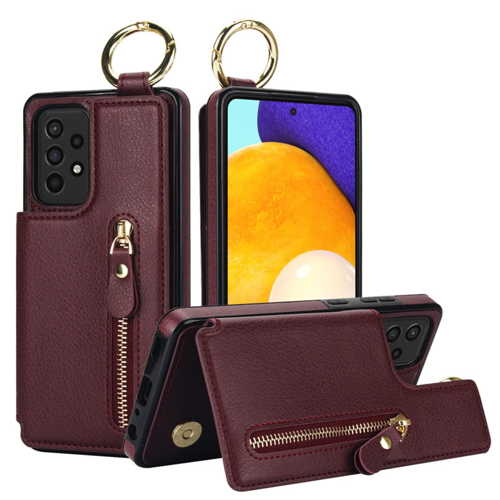 Do SamsungA50 A50S A30S Pierścień Skórzany Zamek Portfel Karty Telefon Etui Flip Stand Pokrowiec (Do SamsungA50 A50S A30S/Wino czerwone)