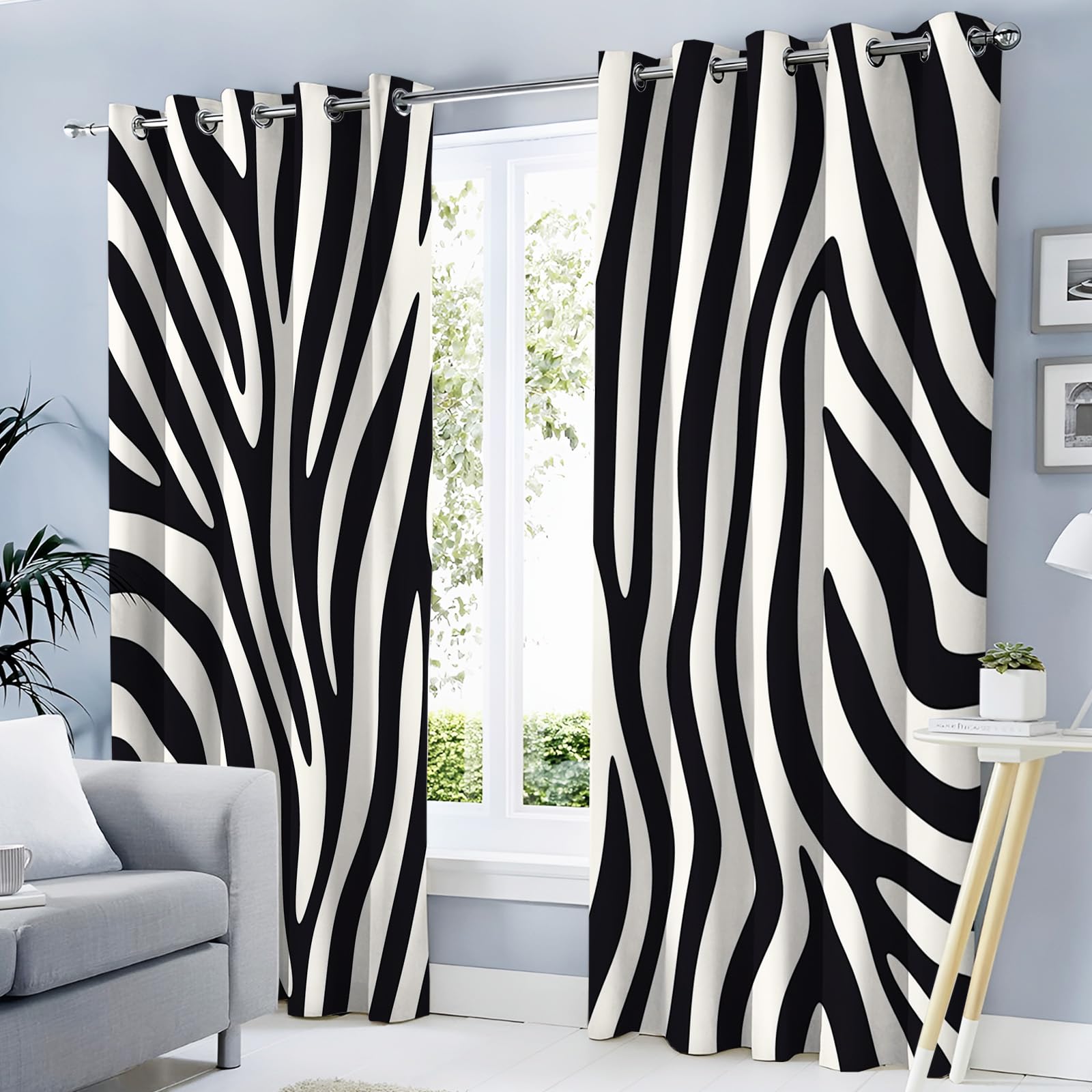 Rideau occultant thermique lot de 2 zébré 117x137 cm noir isolation froid