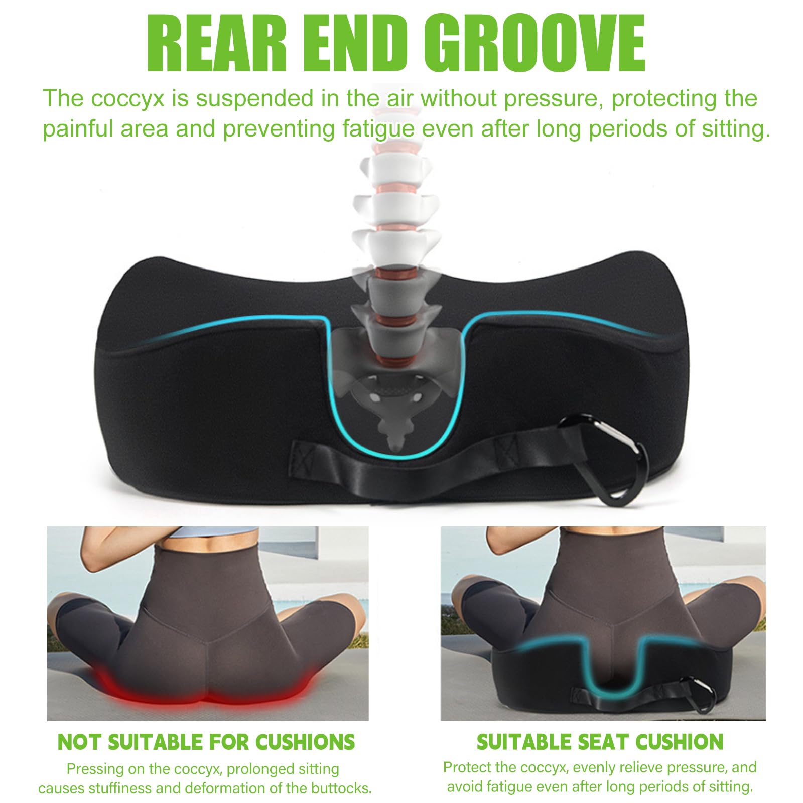 Cuscino Ortopedico In Memory Foam Per Auto, Ufficio E Sedia A Rotelle – Sollievo Per Coccige, Sciatica Ed Emorroidi, Con Fondo Antiscivolo E Cinghia Regolabile