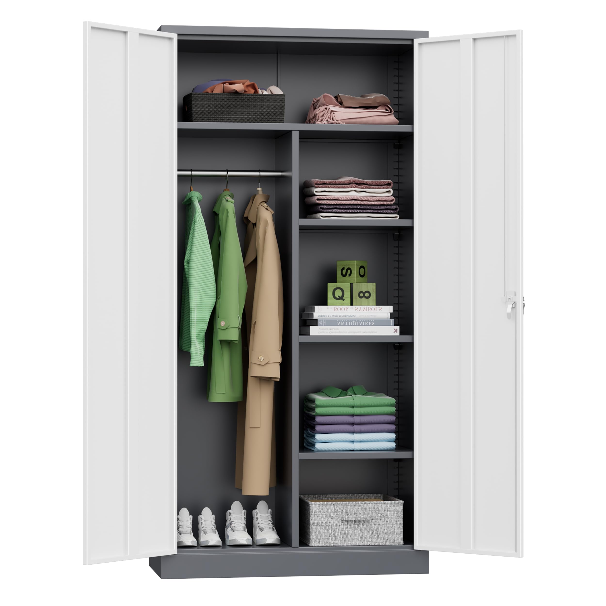 INTERGREAT Metal Wardrobe Closet, 16" D x 32" W, White Grey