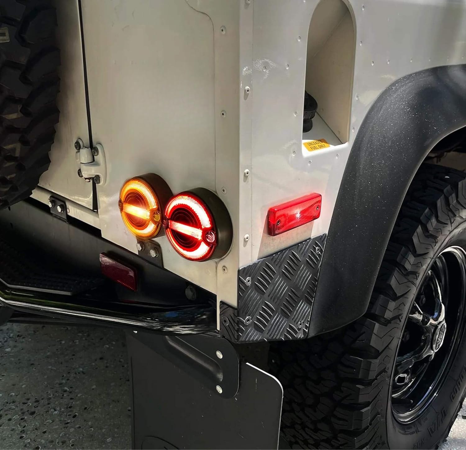 iJDMTOY 8pc Set OE-Size 73mm Diameter Black-Out Smoked Lens Amber/White/Red Full LED Front/Rear Turn Signal, Driving/Tail Brake Light Upgrading Kit Compatible With 1983-16 Land Rover Defender