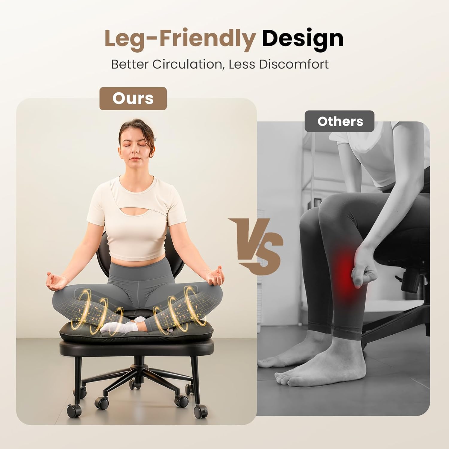 Extra-Wide & Tall Cross-Legged Office Chair – Deeply-Padded Cloud Seat, Ergonomic Back Support, Adjustable Height for ADHD & Meditation