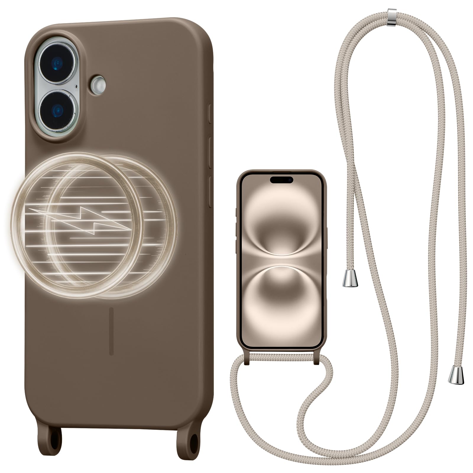 Magnetic Crossbody Case for iPhone 16 6 1 Liquid Silicone Case with Adjustable Shoulder Neck Lanyard Strap Compatible