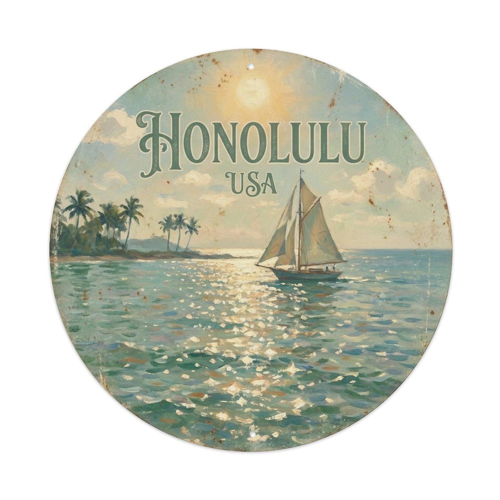 Historic Travel Honolulu Hawaii City Landmark Metal Tin Sign