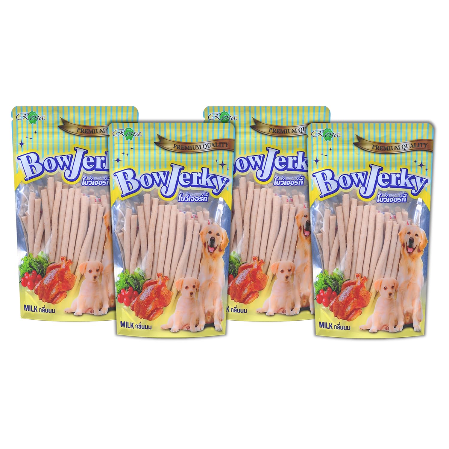 Rena Bow Jerky Chicken and Milk Dog Treats for All Life Stages - Protein Rich Jerky Stick for Training, Reward and Snacking, 200 gm (Pack of 4)
