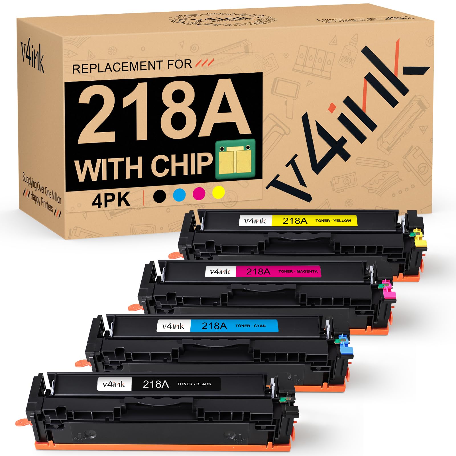 v4ink 218A Toner Cartridge 4-Pack Replacement for HP 218A 218X W2180A Toner