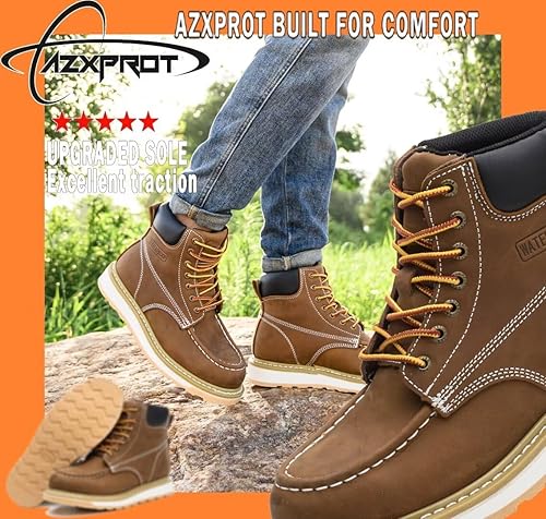 Miniatura 9 de Botas de trabajo para hombres, suela de cuña de punta suave de 6 pulgadas, bota de seguridad impermeable, cómoda construcción para el trabajo