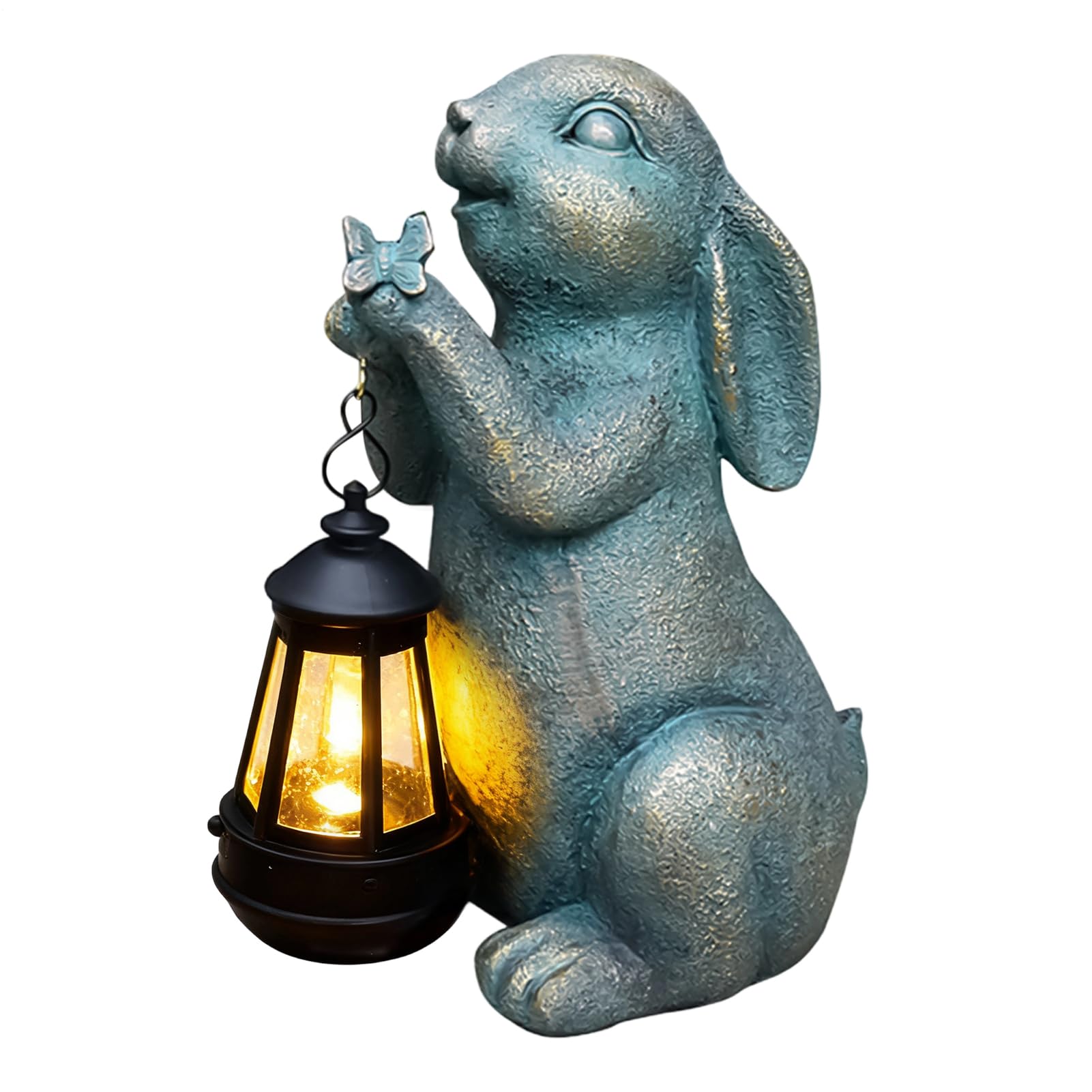 Générique Scultura Coniglio | con Ornamento Lanterna Solare Vintage - Statue Animali per Giardino,per Portico E Patio, Natale, Primavera, Halloween, Casa, Prato E All'aperto
