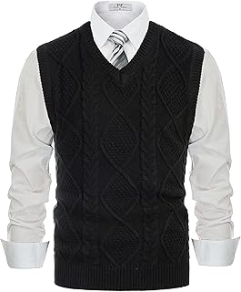 Sponsored Ad - PJ PAUL JONES Men's Slim Fit Cable Knitted Sweater Vest V Neck Sleeveless Pullover Sweaters