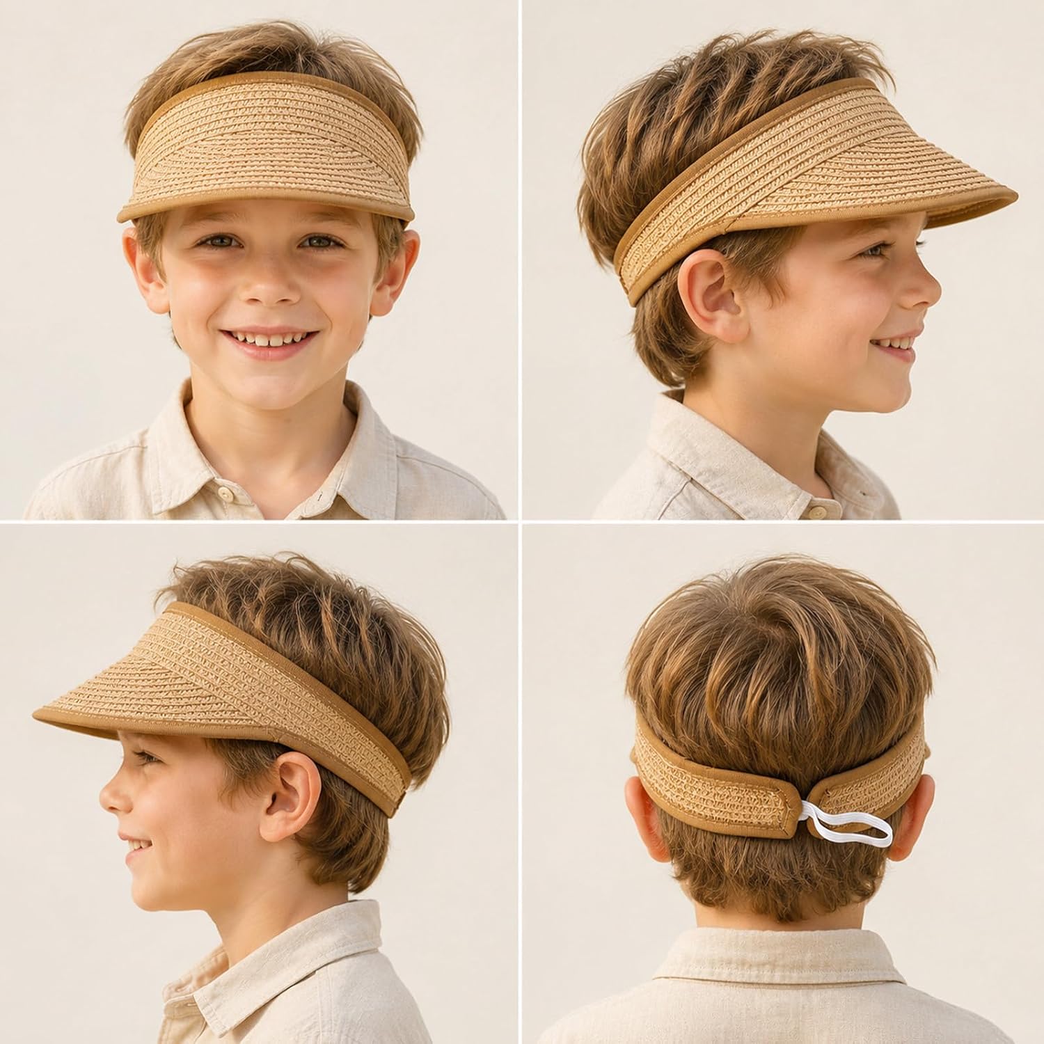Straw Sun Visor Hat for Girls Boys Foldable Beach Hat for Kids Summer Travel Outdoor Khaki