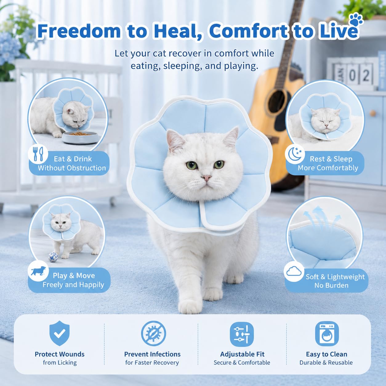 Avont エリザベスカラー 犬用 猫用 ソフト 軽量 手術後 傷口保護 舐め防止 引っ搔き防止 （ブルー）