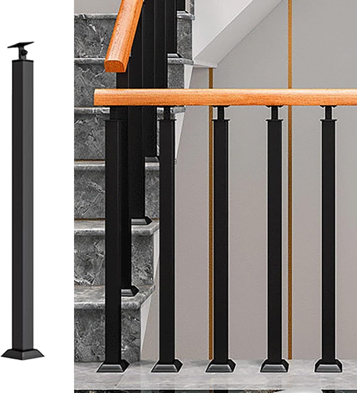 Gyeqxkt Black Metal Staircase Spindles Railing Post With Adjustable Angle Bracket - Indoor Stair Handrail Balusters For Deck/Balcony, Indoor/Outdoor Use