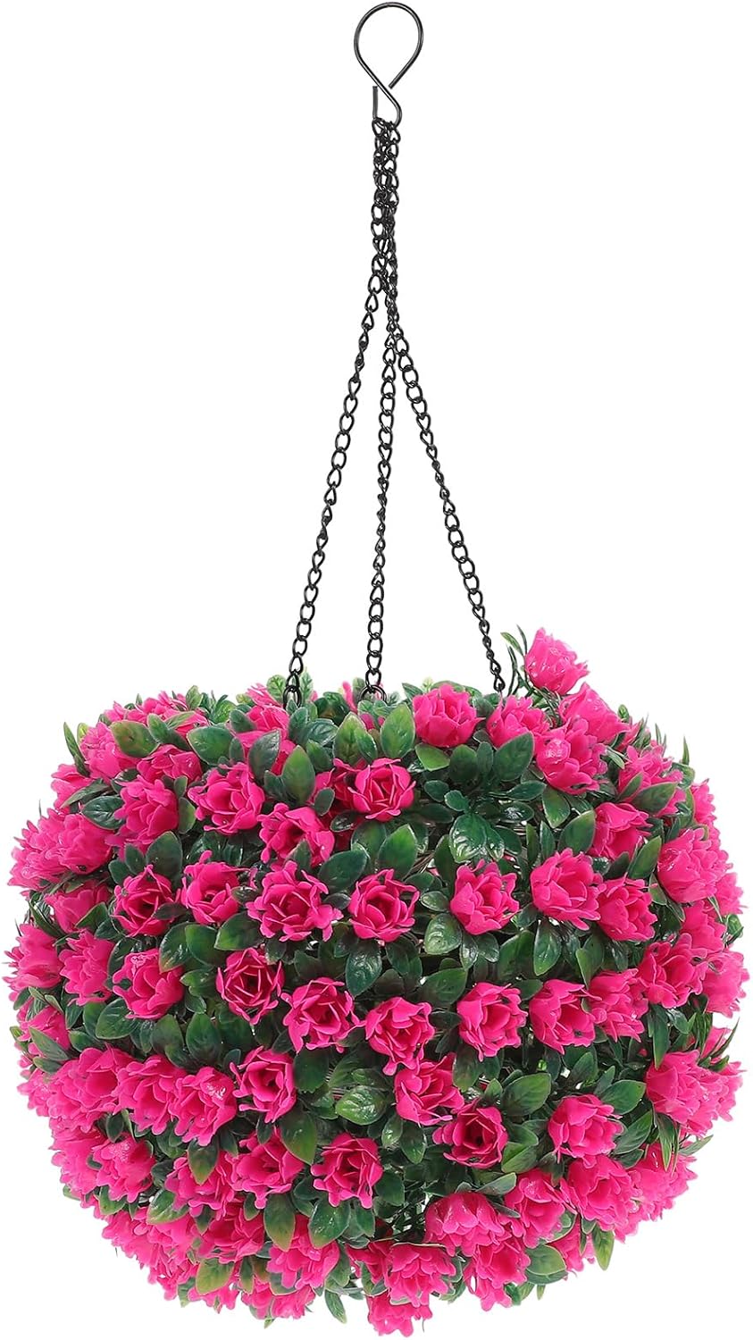 Operitacx Solar Lighted Topiary Flower Ball Led Hanging Ball Lamp Pink Artificial Topiary Decor for Outdoor Garden Wedding Lawn 16.73 Inch