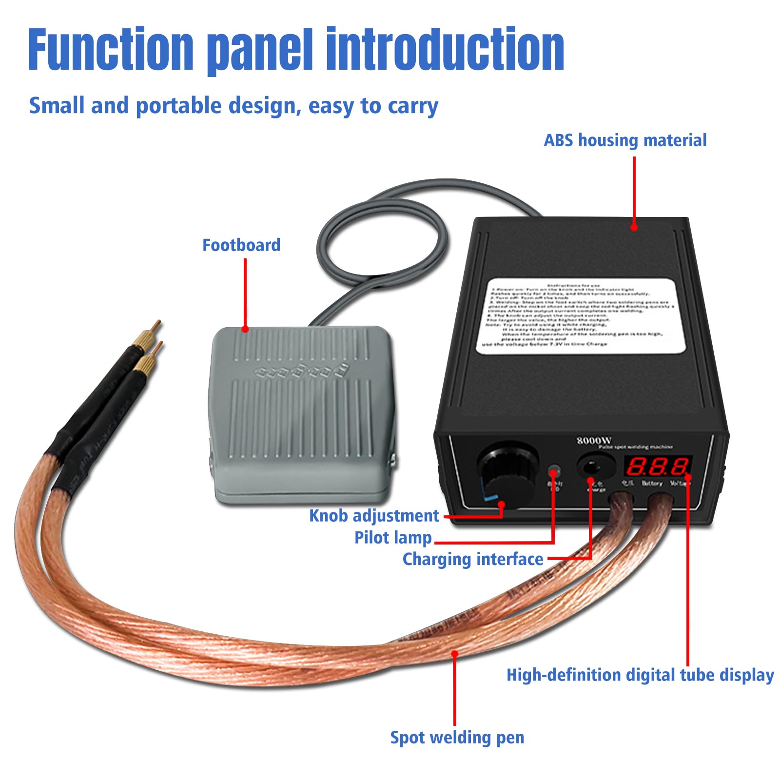 Saldatore a Punti per Batterie 8000W, Kit fai da te Hancaner per Saldatore Punti Portatile, Saldatore Portatile ad alte Prestazioni con Fascia in nichel, Saldatori Regolabili per Set Saldatrici Punti