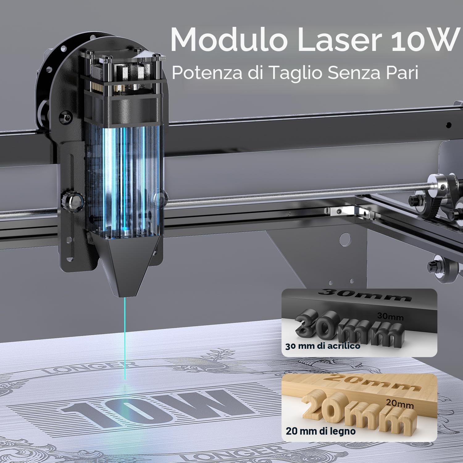 LONGER RAY5 Bundle Incisore Laser, 10W con Assistenza Aria e Kit Rotativo 3 in 1, Macchina CNC Desktop per Taglio e Incisione su Legno, Acrilico e Pelle, Fai da Te DIY, Area di Lavoro 400×400mm