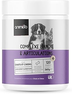 Articulation Chien 120 Friandises pour Chien et Chat avec Glucosamine Chondroïtine MSM Acide Hyaluronique et Curcuma Complexe Hanche et Articulation, Toutes Les Tailles et Races, Forme d'Os