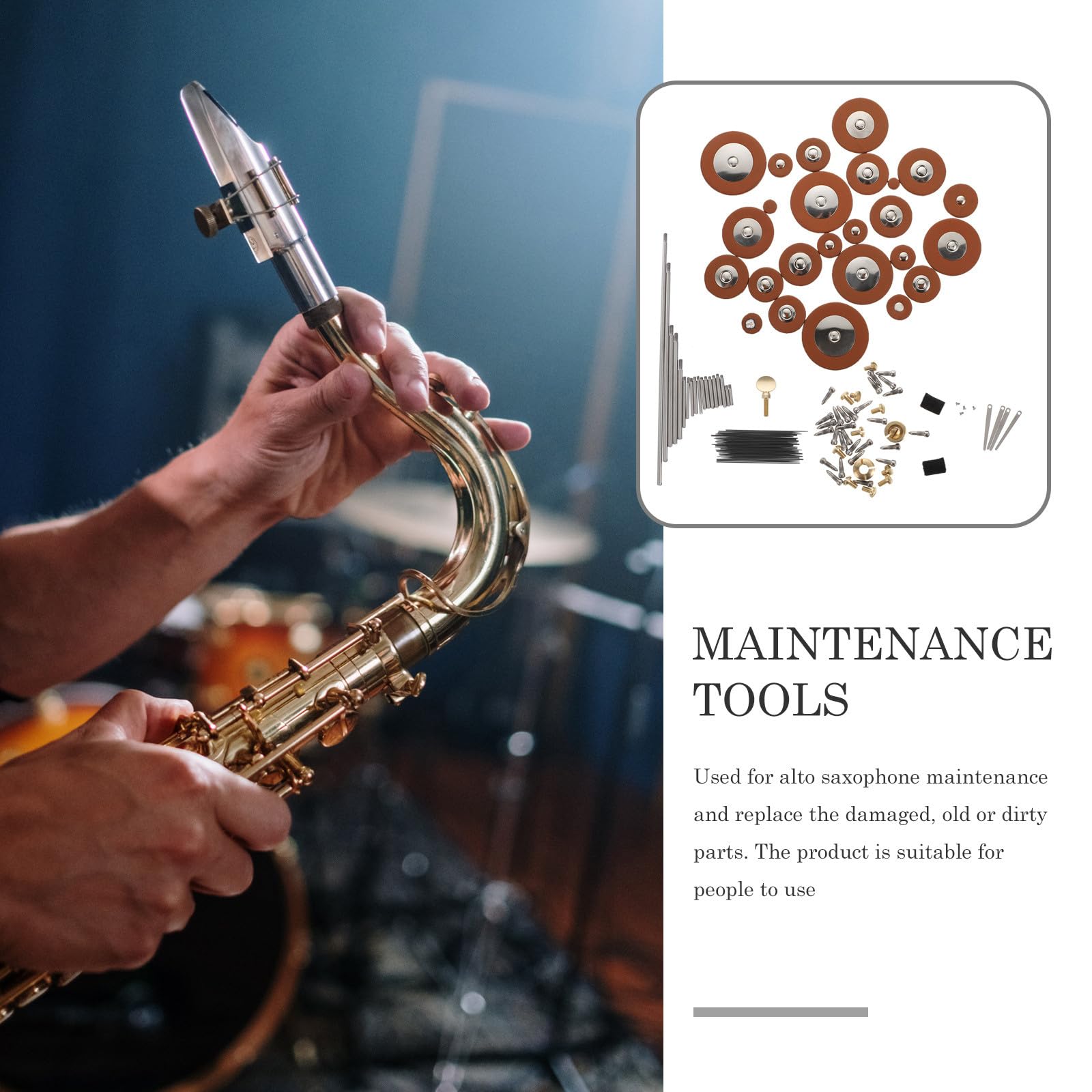 Altsaxophon Reparaturset Schrauben Federn Ersatzteile DIY Wartungskit für Saxophon mit Luftdichten Sound Hole Pads Vielseitiges Instrumentenzubehör