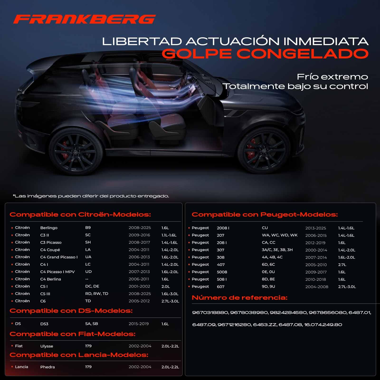Frankberg Compresor de aire acondicionado con embrague Diesel Compatible con 207 WA WC WD WK 307 3A/C 3E 3B 3H C3 SC SH 308 4B 4A 4C 4E 4H Berlingo B9 Replace# 9670318880incl. aceite premezclado