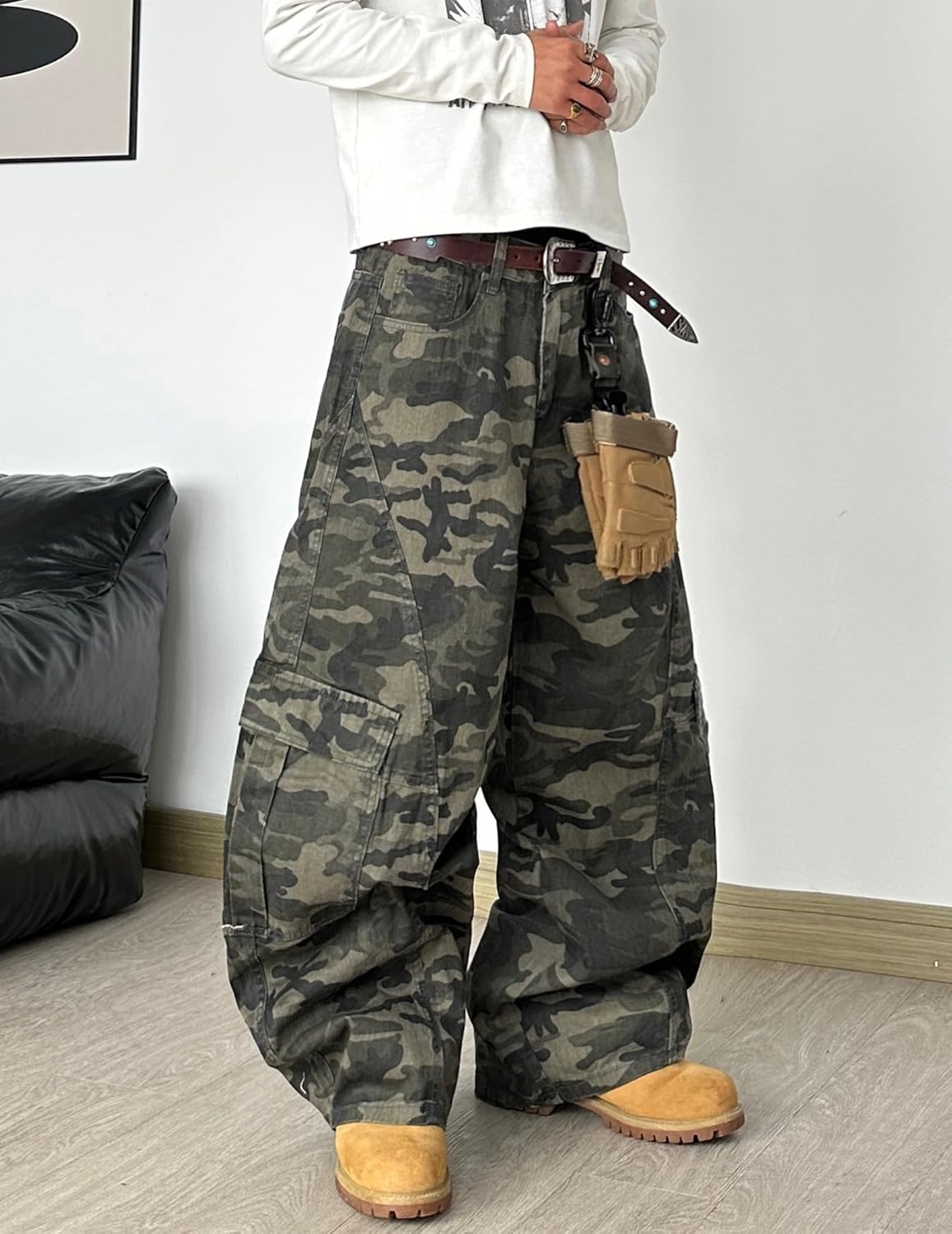Mens Baggy Jeans Camouflage Loose Cargo Pants Hip Hop Wide Leg Trousers Mid Waist Skater Jeans - Image 2
