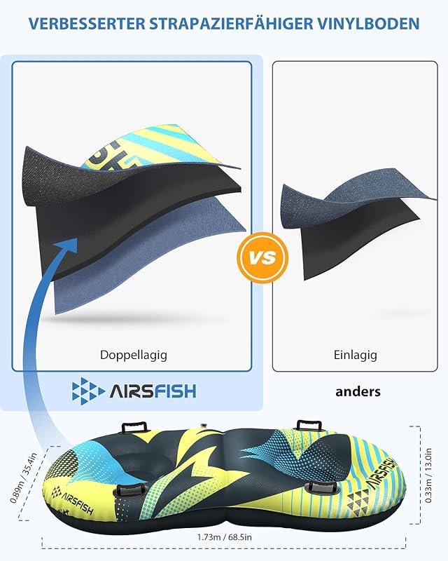AirsFish Felfújható Hócsúszda Vonókötelel, Téli Száncsalád Sporthoz