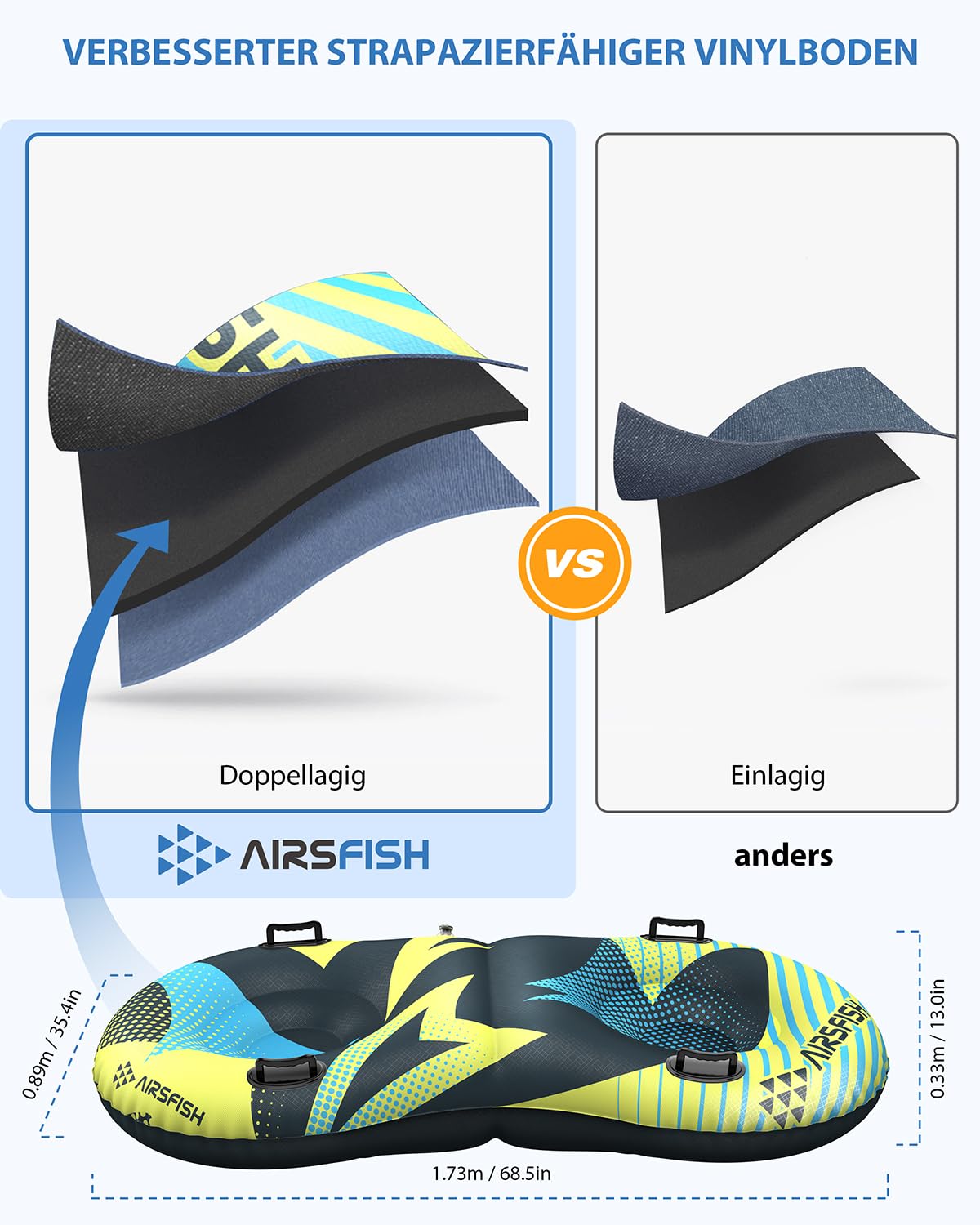 Aufblasbare Schneeschlauch mit Abschleppleine, strapazierfähige Abdeckung, verschleißfestes und frostsicheres Material, Wintersportschlittenrohre für Kinder und Erwachsene