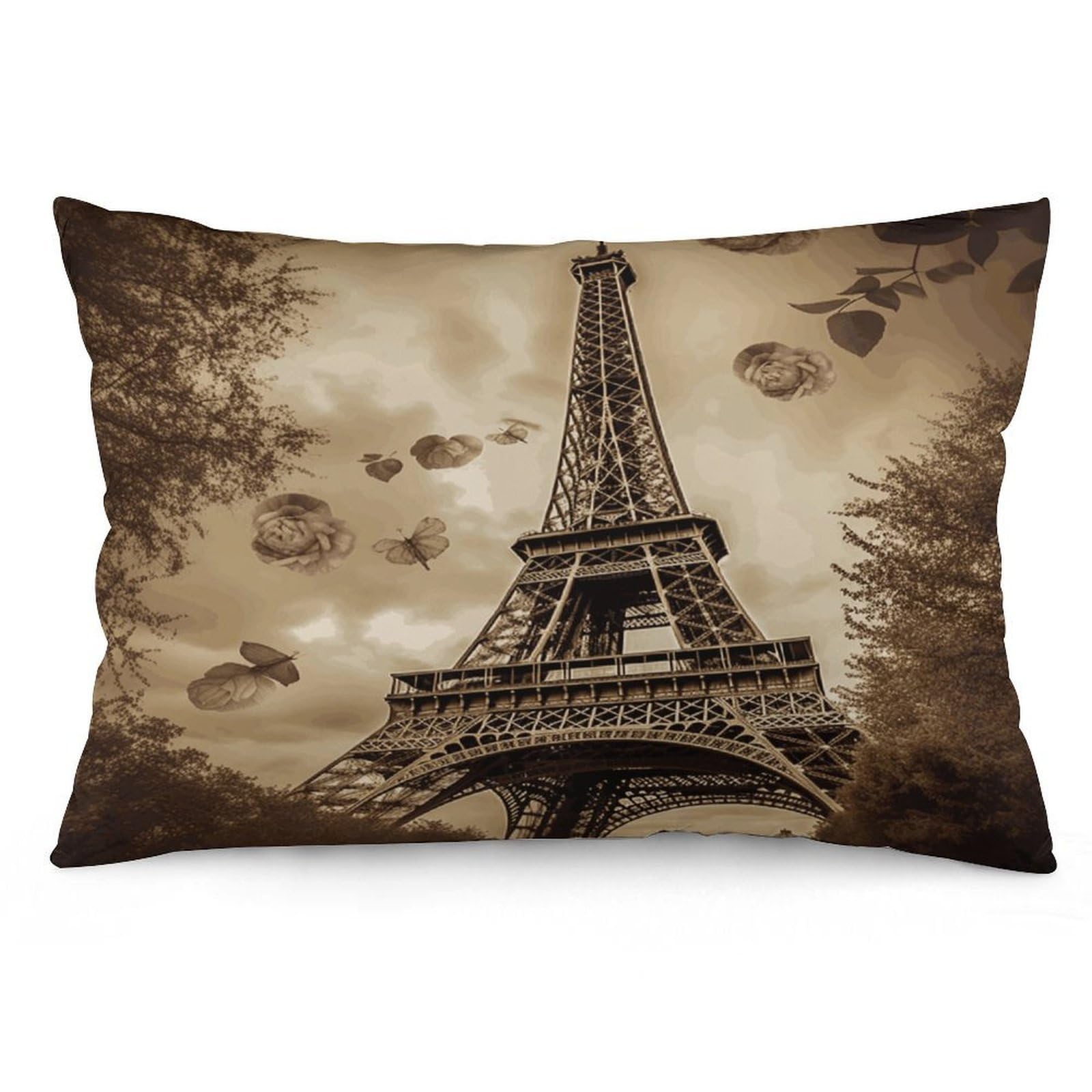 FodPand Decorative Throw Pillow Covers 12x20 Short Plush Paris Eiffel Tower Body Pillowcase Cushion Cases with Invisible Zipper Rectangle Lumbar Pillow Shells for Sofa Couch Chair Bed Home Decor