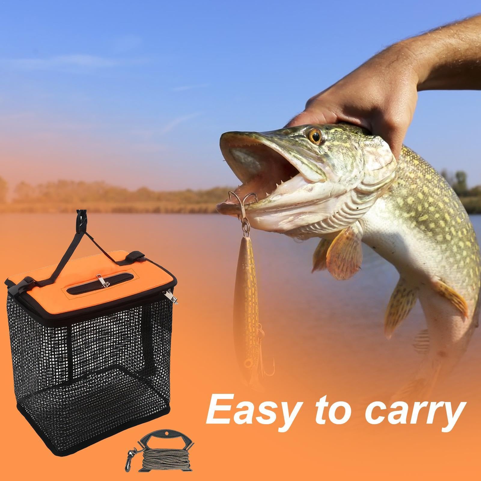 Grand panier de pêche pliable avec pompe à oxygène pour leurres et poissons vivants • Le