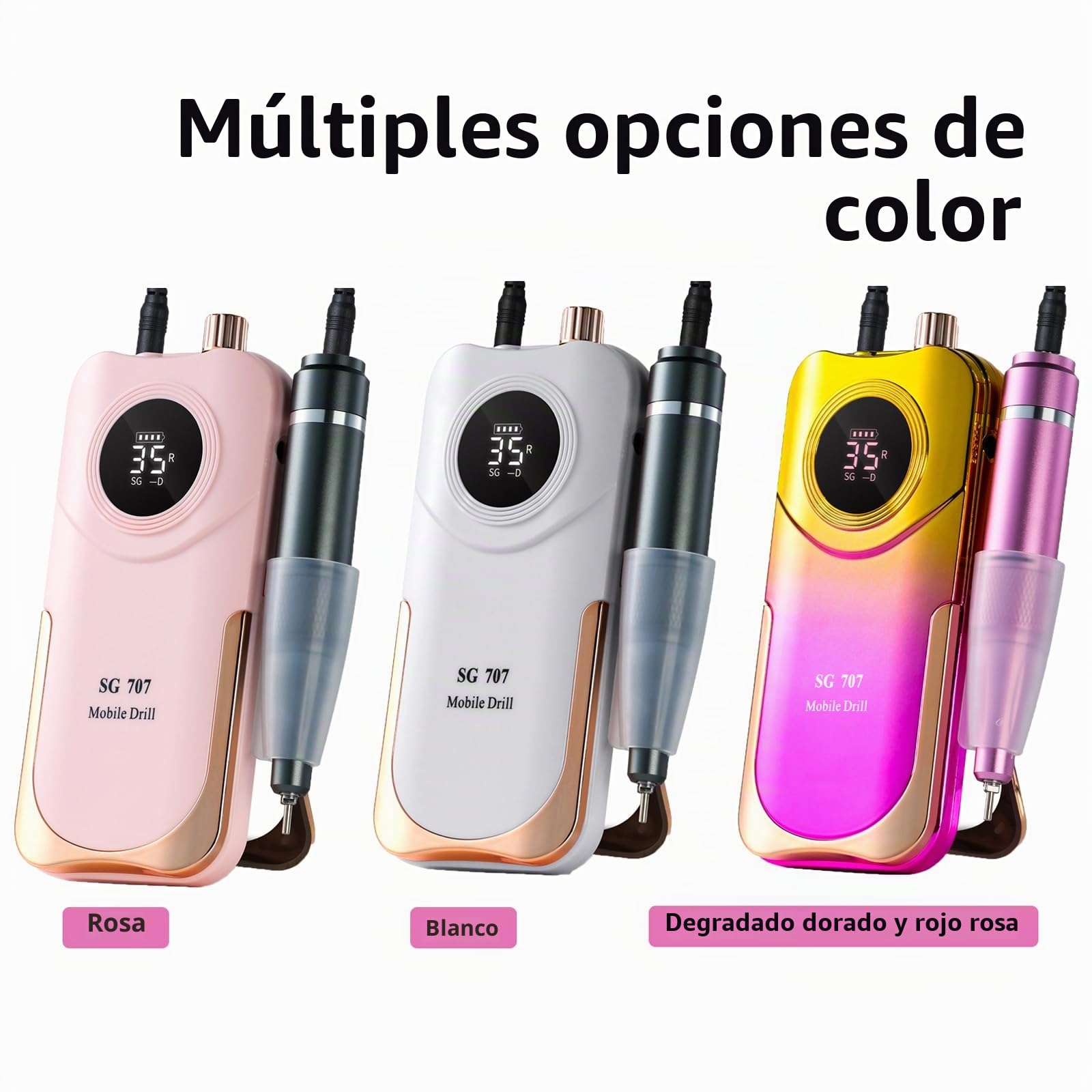 Torno para Uñas Profesional 35000 RPM | Drill para Uñas Portátil con 13 Puntas y 56 Bandas de Lijado, Pantalla LCD, Recargable para Uñas Acrílicas y de Gel