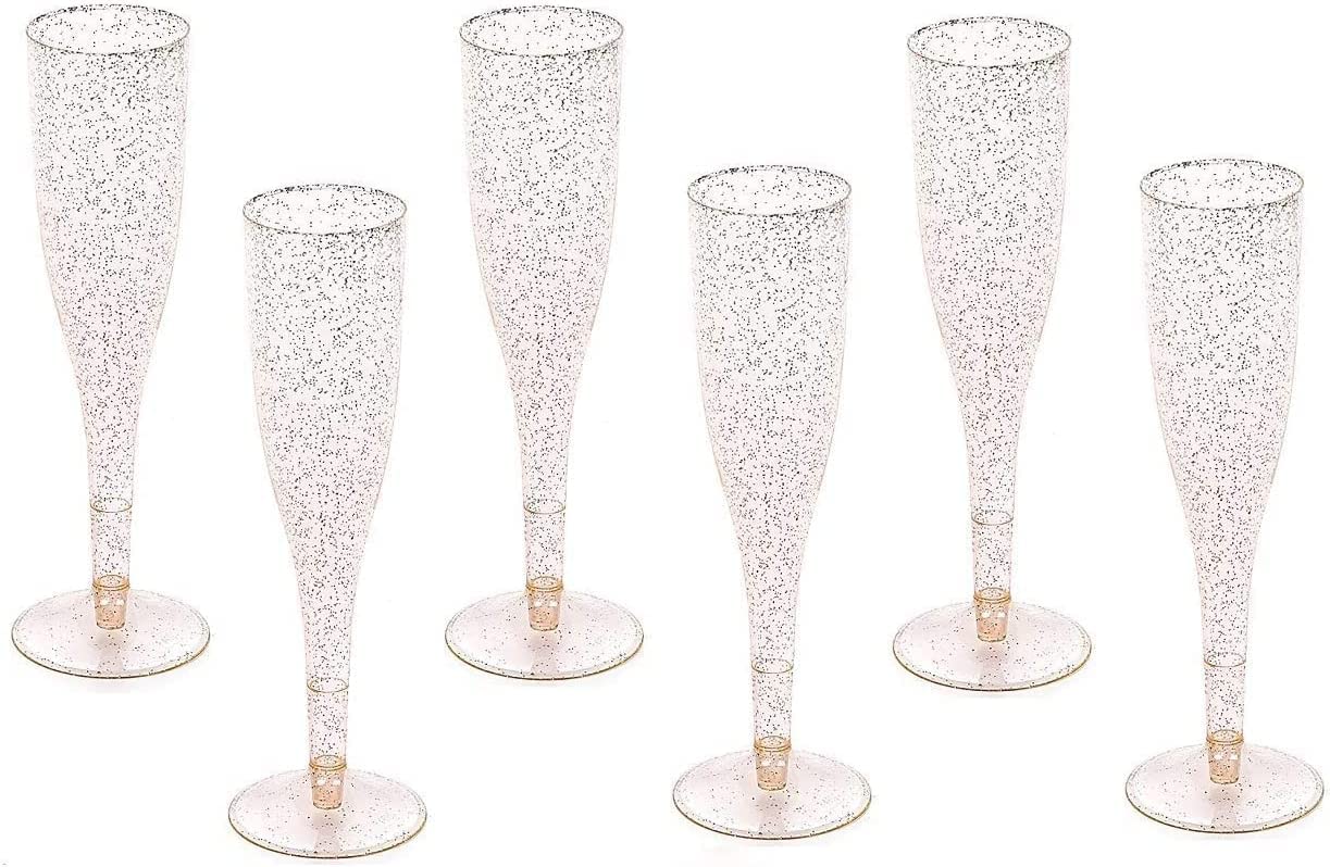 Oojami 100 Plastic Classic Champagne Disposable Flutes for Parties