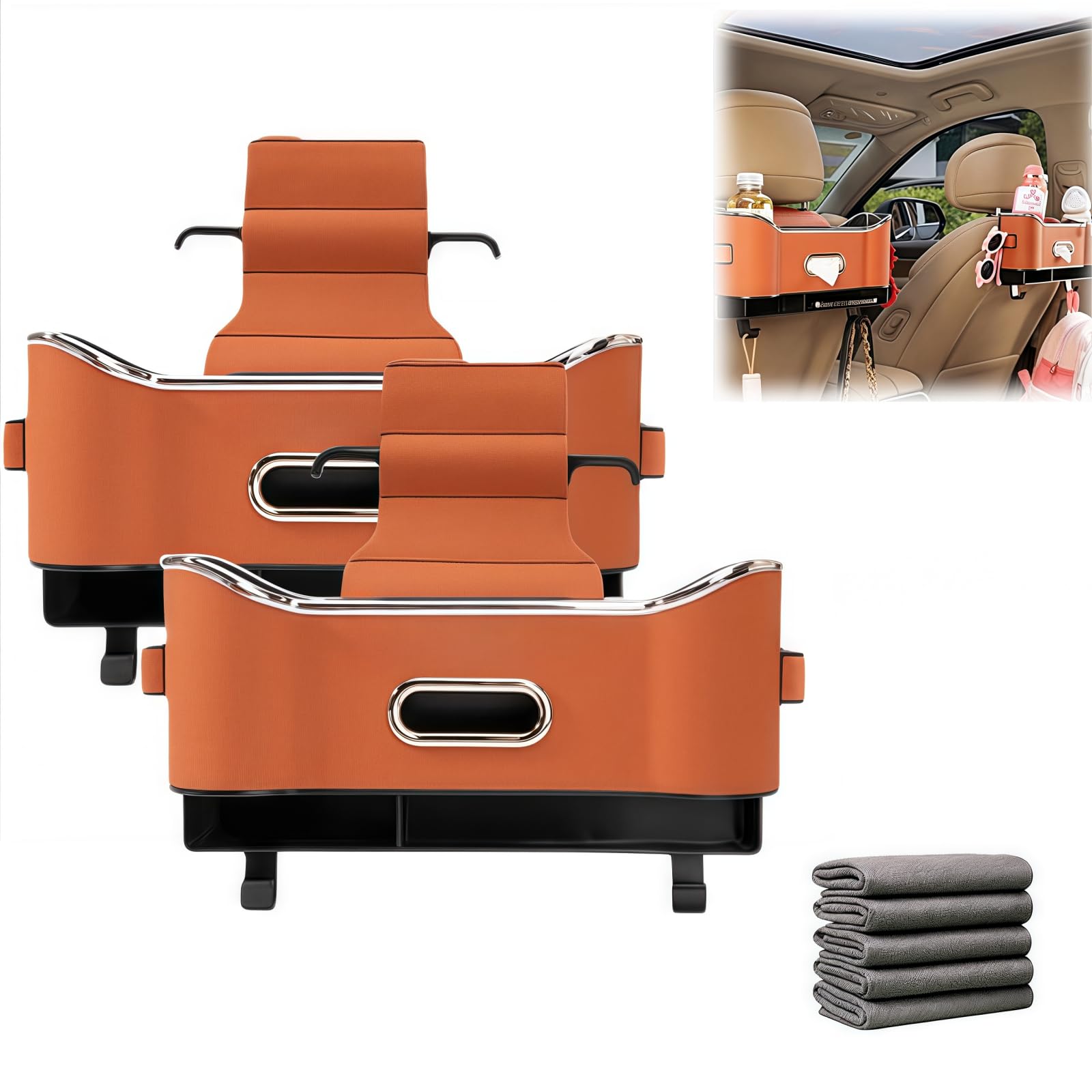 Caja de almacenamiento multifuncional para asiento de coche, caja de almacenamiento para asiento de coche, organizador de asiento trasero de automóvil con 2 soportes para vasos de bebidas, soporte