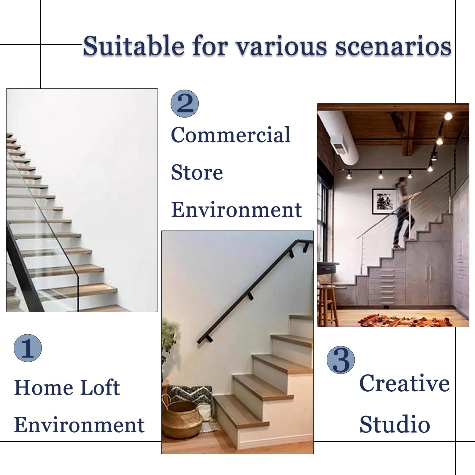 Main Courante Noire Pour Escalier - Kit Complet 1m 2m 3m 6m Barre D